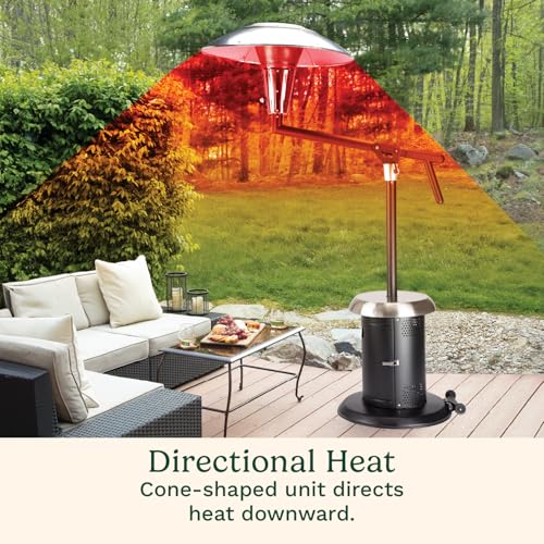 Cuisinart Perfect Position Propane Patio Heater, 38,200 BTU Powerful Directional Stainless Steel Outdoor Heater with Hidden Tank and Drink Table, Swivel Arm and Reflective Heat Shield