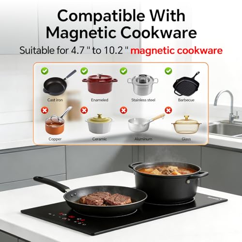 Ranein 12 Inch 2 Burner Induction Cooktop, 1800W, 120V