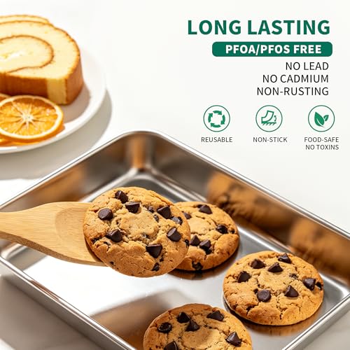 JNDALNG Stainless Steel Cookie Sheet for Baking Set of 3, Stainless Steel Baking Sheet, 9" 12" 16" Sheet Pans, Non Stick, BPA Free, Dishwasher Safe, Durable and Easy Clean (Set of 3-9,12,16”)