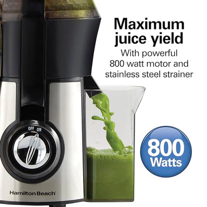 Hamilton Beach Juicer Machine, Big Mouth 3” Feed Chute for Whole Fruits and Vegetables, Easy to Clean, Centrifugal Extractor, Vegetable & Fruit Juicer, BPA Free, 800W Motor, Stainless Steel