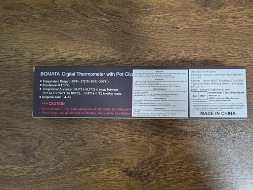 BOMATA Candy Thermometer with Pot Clip, Instant Read Cooking Thermometer with 8" Long Probe, Rotating Display, for Candy Making, Food, Candle Making, Liquids, Water, Baking, Sugar, Grilling. Black