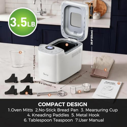 Davivy Bread Maker Machine with 2 Dough Kneading Paddles,15-in-1 Automatic Large Capacity Bread Machine Nonstick Bowl For Bread, Jam& Yogurt, 3 Loaf Sizes and 3 Crust Settings