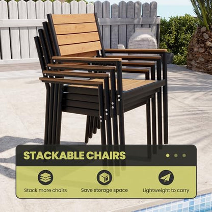 Crestlive Products 11-Piece Outdoor Dining Set, Aluminum 95" Rectangular Table and Stackable Chairs with Umbrella Hole and Arm All-Weather WPC Patio Furniture for 10 for Garden Patio Backyard (Brown)