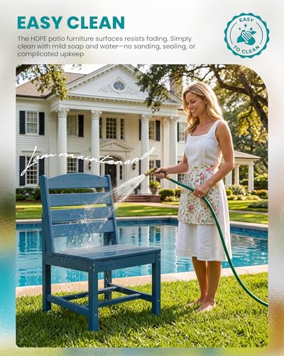 SERWALL HDPE Outdoor Dining Furniture, Outdoor Dining Set for 10, Blue