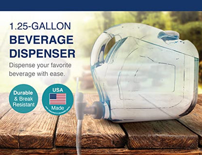Arrow Ultra Drink Dispenser for Fridge, 1.25 Gallon - Plastic Beverage Dispenser with Spigot - Clear Space-Saving Design with Handle - Ideal for Water, Juice & Iced Tea - BPA Free - Made in USA
