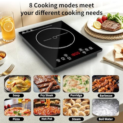 HUIPUSHE Single Induction Cooktop,1800W Portable induction Cooktop，Portable induction hot plate with LCD touch control,9 Levels,10H,Safety Lock, 110V single burner induction Cooktop