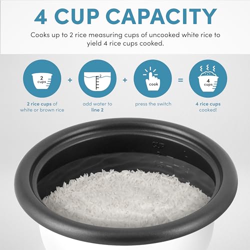 AROMA® Rice Cooker, 2-Cup (Uncooked) / 4-Cup (Cooked), Steamer, Grain Cooker, Soup Maker, Oatmeal Cooker, Auto Keep Warm, 1 Qt, White, ARC-302-1NG