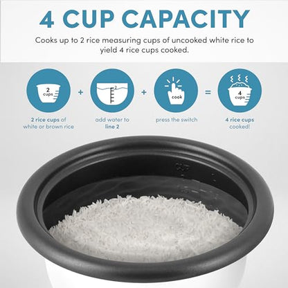 AROMA® Rice Cooker, 2-Cup (Uncooked) / 4-Cup (Cooked), Steamer, Grain Cooker, Soup Maker, Oatmeal Cooker, Auto Keep Warm, 1 Qt, White, ARC-302-1NG