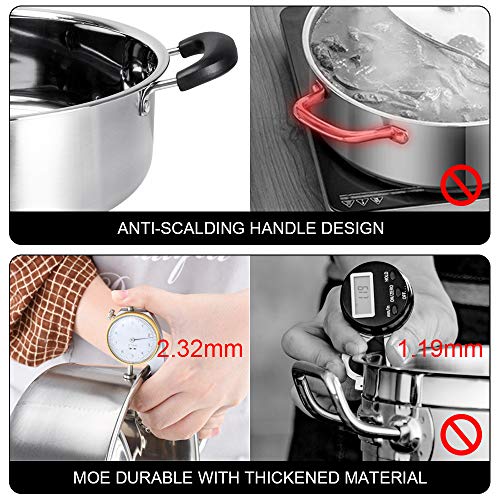 Kerykwan 304 Food Grade Stainless Steel Shabu Shabu Hot pot with Divider&Lid for Induction Cooktop Gas Stove Dual Sided Soup Cookware