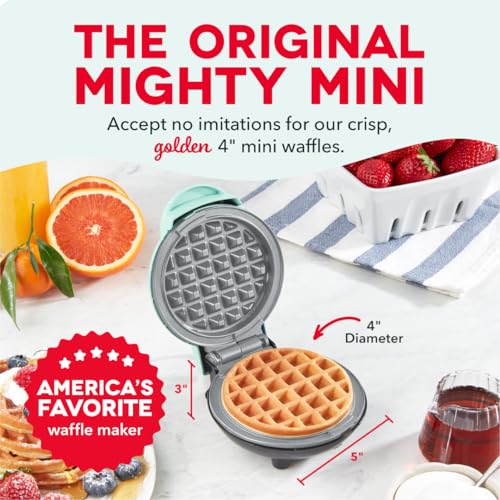 Dash Mini Waffle Maker, 4-Inch Ceramic Nonstick Cooking Surface, Aqua