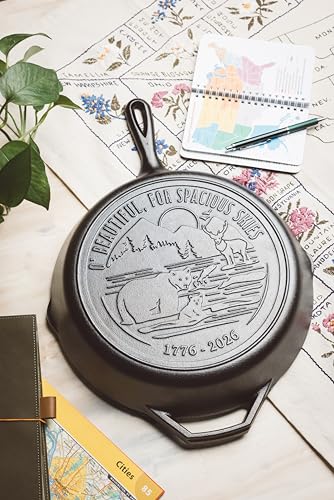 Lodge 12 Inch Cast Iron Skillet – Pre-Seasoned Frying Pan with Teardrop Handle – Oven, Stovetop, Grill & Campfire Use – Made in USA – Non-Toxic, Even-Heating Cookware – 250th Anniversary Logo