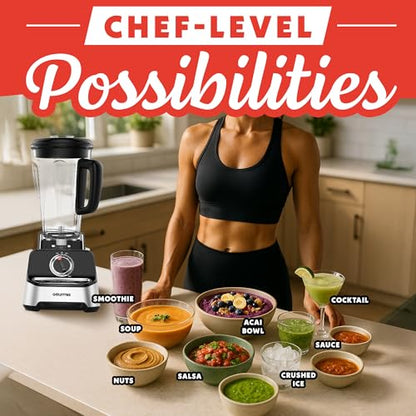Gourmia Heavy Duty Countertop Blender – 2L BPA-Free Pitcher, 1500W High-Speed Motor, 45,000 RPM, 4 Presets, Variable Speed Dial, Built-In Tamper, Dishwasher-Safe Parts, Stainless Steel