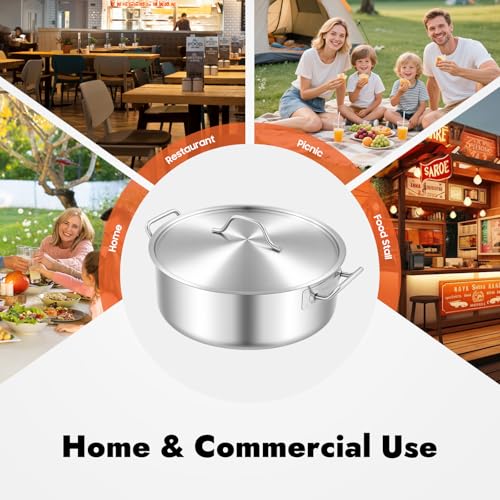 FUODIHEE 11Qt Stainless Steel Braisers with Lid, Commercial Stock Pot Brazier Saute Pan with Handles, All-purpose Soup Saute Pan for Hot Pot Stew, Dishwasher & Microwave Safe, 13inch
