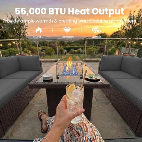 Vakollia 10 Pieces Patio Furniture Set with 44" Propane Gas Fire Pit Table