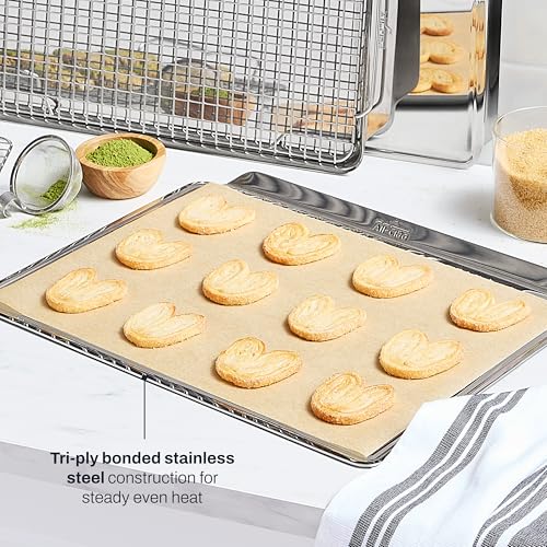 All-Clad Stainless Steel Cookie Baking Sheet 12" x 17" - Tri-ply Bonded for Consistent Baking- (Roast, Bake Cookies, Brownies and More) Professional Stainless Steel Bakeware