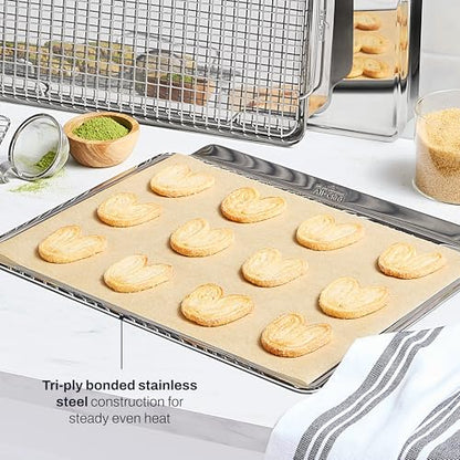 All-Clad Stainless Steel Cookie Baking Sheet 12" x 17" - Tri-ply Bonded for Consistent Baking- (Roast, Bake Cookies, Brownies and More) Professional Stainless Steel Bakeware