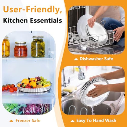 TeamFar Tart Pan, 9.5 Inch Stainless Steel Round Tart Pie Pan, Metal Quiche Baking Dish with Fluted Side for Baking Fruit Tarts, Quiches, Pies, Mousse Cakes, Heavy Duty & Dishwasher Safe