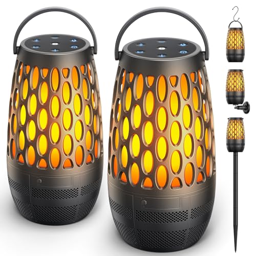 Outdoor Speakers Bluetooth Waterproof IPX6 with Flame Lights, Gadget Gifts for Men/Women, Hd Stereo Sound, BT 5.3 Multi-Sync to 100 Speakers, Portable Wireless Speaker for Patio Cafe Decor Party