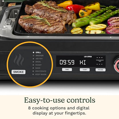 Cuisinart FlavorBoost™ 8-in-1 Outdoor Electric BBQ Grill & Portable Smoker, Air Fryer Grill Combo with Smart Probe, Smoke Drawer, 154 sq. in., Patio & Balcony Grill for Apartments, CEG-1302