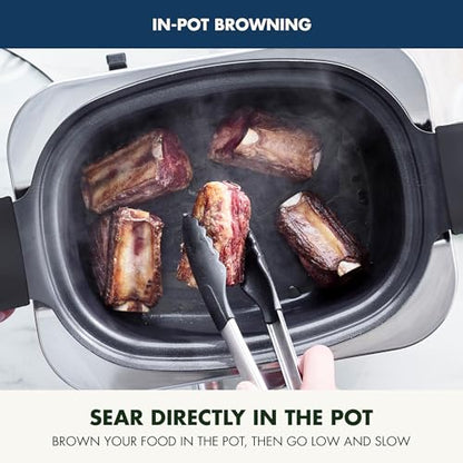 GreenPan Elite 8-in-1 Programmable 6QT Electric Slow Cooker,Dishwasher Safe Lid & Removable Crock, PFAS-Free Healthy Ceramic Nonstick Multi-Cooker,Sear, Sauté,Brown,Steam Basket,Roast, Oxford Blue