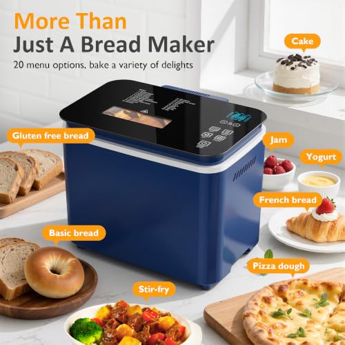 Sunvivi 2.2LB Bread Maker Machine, 20 -in-1 Automatic Bread Machine with Non-stick Ceramic Pan, 3 Crust Color, Digital Touch Panel, 15H Timer & 1H Keep Warm, Low Noise, Beginner-Friendly Recipes
