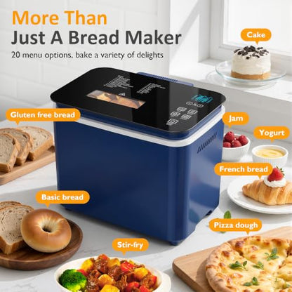 Sunvivi 2.2LB Bread Maker Machine, 20 -in-1 Automatic Bread Machine with Non-stick Ceramic Pan, 3 Crust Color, Digital Touch Panel, 15H Timer & 1H Keep Warm, Low Noise, Beginner-Friendly Recipes