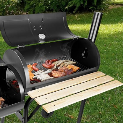 HALNYHYFD Charcoal Grills with Offset Smoker & Thermometer, Barrel BBQ Grill & Smoker Combo, Spacious Barbecue Grill for Outdoor Backyard Camping Parties