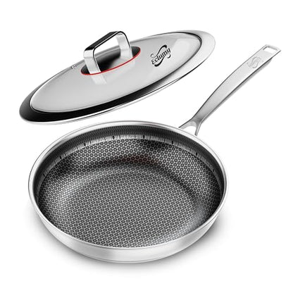 Eclumy Non Stick Frying Pans, Stainless Steel Pans Tri-Ply Frying Pan with Lid, Non-Toxic PFAS PFOA PTFE Free, Metal Utensil Dishwasher & Oven Safe Induction Compatible (9-inch)