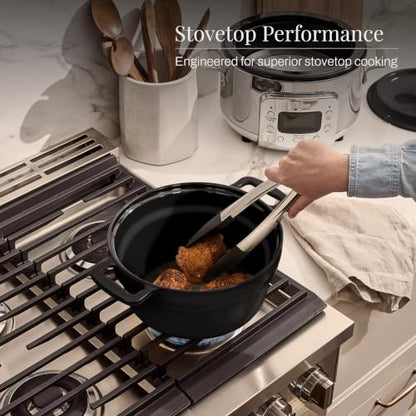 All-Clad 5 Quart 7-in-1 Electric Slow Cooker with Stainless Steel and Cast Iron, 1200W - Black Enamel Crock