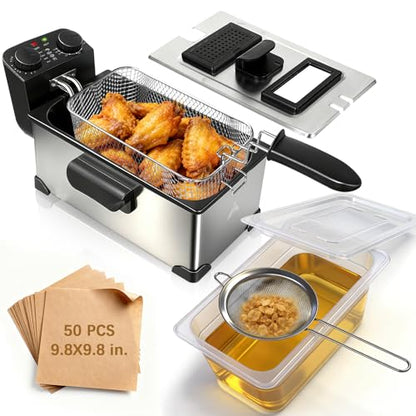 CATTLEMAN Deep Fryer with Oil Filtration, 1600W, 3L, Stainless Steel