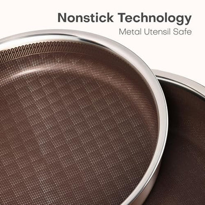 CAROTE 22PCS Stainless Steel Cookware Set, Ceramic Hybrid Nonstick Pots and Pans Set, Titanium Cookware, Kitchen Cookware Set, Induction Safe, Oven Safe, Brown, Mothers Day Gifts