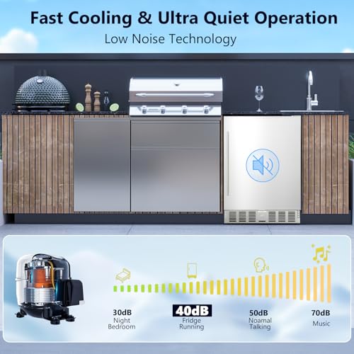 Electactic 24 Inch Beverage Refrigerator, Under Counter Beverage Cooler 180 Cans, Built-in & Freestanding, Outdoor Fridge with Stainless Steel Door, Outdoor Refrigerator for Patio, Home, Kitchen, Bar