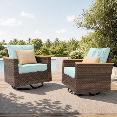 PHI VILLA 2 Pieces Wicker Patio Furniture Set with Swivel Chairs