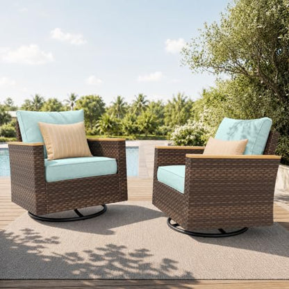 PHI VILLA 2 Pieces Wicker Patio Furniture Set with Swivel Chairs