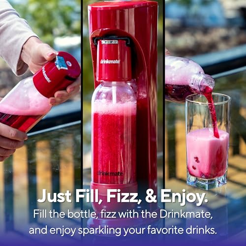 Drinkmate OmniFizz Sparkling Water Maker & Soda Streaming Machine | Carbonates Any Drink | STARTER KIT | Includes One 60L CO2 Cartridge + One BPA-Free Bottle (Royal Red)