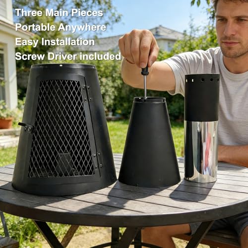 Steladomus Chiminea Outdoor Fireplace for Patio with Fire Mat and Poker, 3.6ft Small Chimneas Portable for Backyard, Deck, Camping and Beach chiminea fire Pit