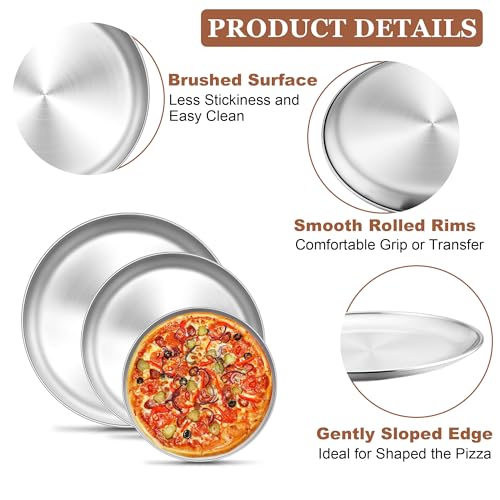 TeamFar Pizza Pan, 9 Inch, 10 Inch, 12 Inch Stainless Steel Pizza Pans Set, 3 Sizes Round Pizza Oven Baking Serving Plate Tray for Pizza Pie Cookie, Non-Toxic & Heavy Duty, Dishwasher Safe