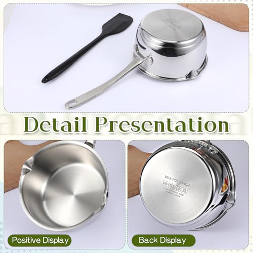 Stainless Steel Butter Warmer Pan 25 Ounce Mini Butter Melting Pot with Scraper Kitchen Induction Milk Pot Saucepan with Dual Pour Spout for Milk, Coffee, and Melting Chocolate, 750ml/0.8 Quart