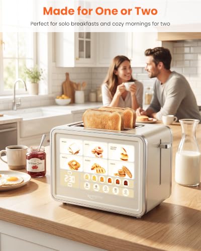 Keenstone 2 Slice Toaster, Smart Touch Screen Cream Toaster with Wide Slot