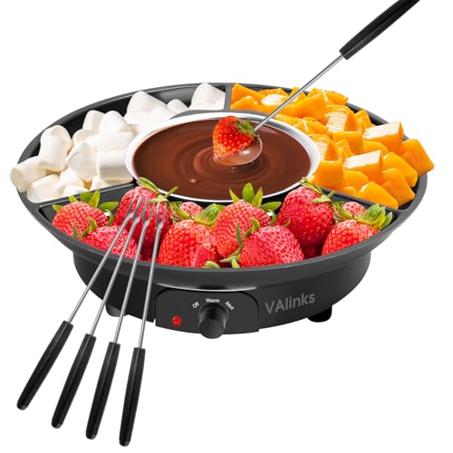 VAlinks Electric Chocolate Melting Pot Chocolate Fondue Pot Set 3-Section Serving Trays with 6pcs Dipping Forks Perfect for Housewarming Christmas Party Gifts (Black)