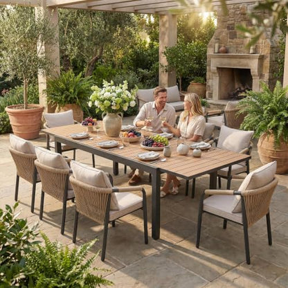 SUNSITT 9 Piece Outdoor Patio Dining Set w/63-105" Expandable Table