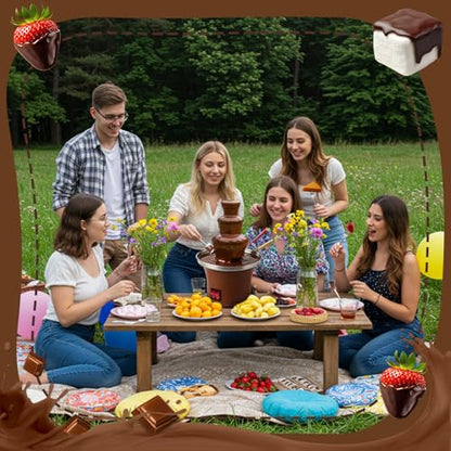 3 Tier Electric Chocolate Fondue Fountain Machine with 200 Bamboo Skewers