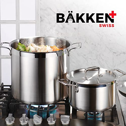 Stainless Steel Stockpot with Lid 24 Quart, Durable 18/8 Stainless Steel, Impact-Bonded Base for Even Heating, Riveted Handles, Oven & All Stove Compatible, Safe Up To 500°F (260°C)