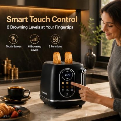 Keenstone Touch Screen 2 Slice Toaster, Retro Wide Slot Stainless Steel