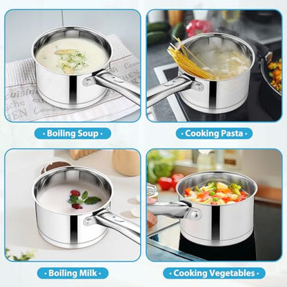 TeamFar 1 qt Saucepan, Stainless Steel Small Sauce Pan & Lid with Tri-ply Bottom for Cooking/Boiling/Stewing, For Induction/Gas/Electric, Non-Toxic & Heavy Duty, Straight Side & Dishwasher Safe