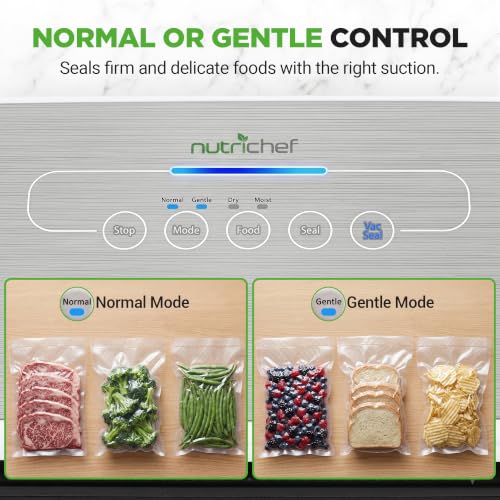 NutriChef Automatic Vacuum Air Sealing System for Food Preservation with Starter Kit, Compact Design, Lab Tested, Dry & Moist Food Modes with Led Indicator Lights, Silver