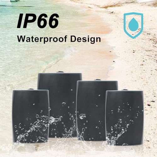 Herdio 6.5 Inch 800W Outdoor Bluetooth Speakers Wired Waterproof with Multifunctional Amplifier, Wall Mount Speaker System for Patio Home Poolside Deck Backyard(2 Pairs,Black)