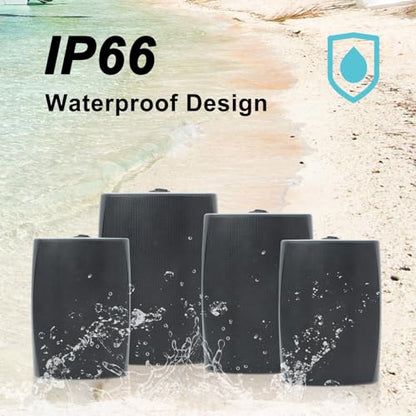 Herdio 6.5 Inch 800W Outdoor Bluetooth Speakers Wired Waterproof with Multifunctional Amplifier, Wall Mount Speaker System for Patio Home Poolside Deck Backyard(2 Pairs,Black)