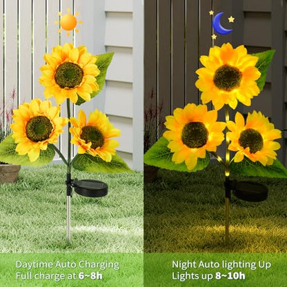 ILLUMINEW 4-Pack Solar Sunflower Garden Decor, 12 LED Flower Stake Lights - Waterproof Long-Lasting Outdoor Solar Patio Decor for Lawn, Yard & Pathway