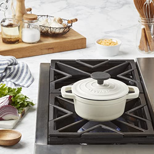 Smith & Clark 1-Quart Enameled Cast Iron Dutch Oven Pot with Lid, Ivory White